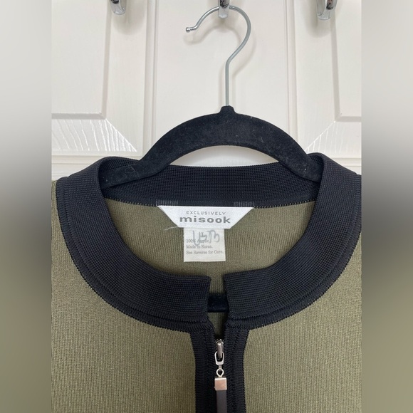 Exclusively Misook Olive Green & Black Zip-Up Knit Cardigan Jacket L - Picture 4 of 8